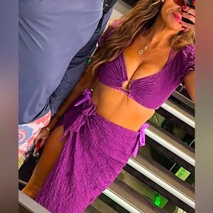 Purple two piece crop top skirt set